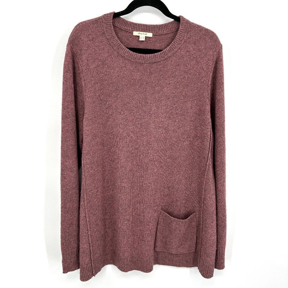 WHITE STUFF Mauve Purple Merino Wool Alpaca Knit Pocket Pullover Sweater Size XL